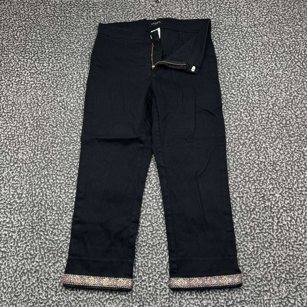 Guess Jeans Women Large Black Embroidered Hem Cropped Pants L